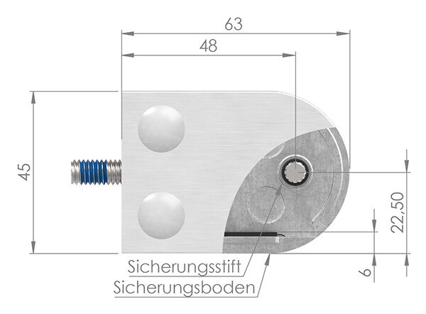 Glasklemme Mod. 38, Maße: 63x45x30mm, Anschluss: 42,4mm, V4A, inkl. aller Schrauben und Abdeckplättchen, mit AbZ