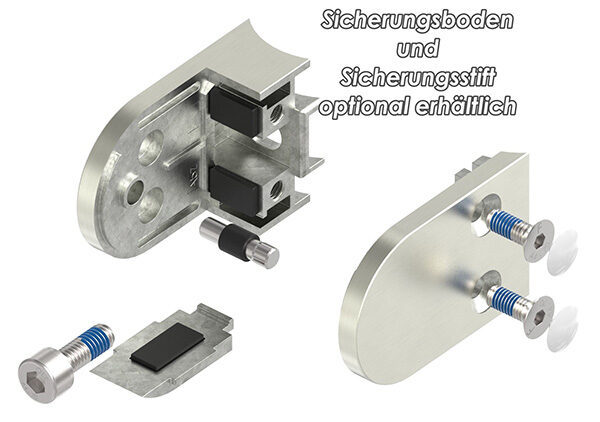 Glasklemme Mod. 38, Maße: 63x45x30mm, Anschluss: 42,4mm, in Edelstahleffekt, inkl. aller Schrauben und Abdeckplättchen, mit AbZ