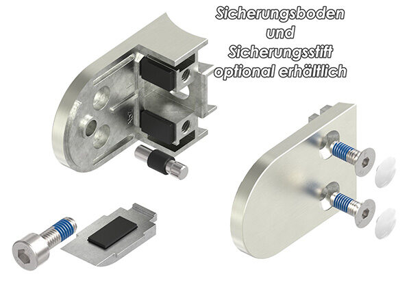 Glasklemme Mod. 38, Maße: 63x45x30mm, Anschluss: 48,3mm, in Edelstahleffekt, inkl. aller Schrauben und Abdeckplättchen, mit AbZ