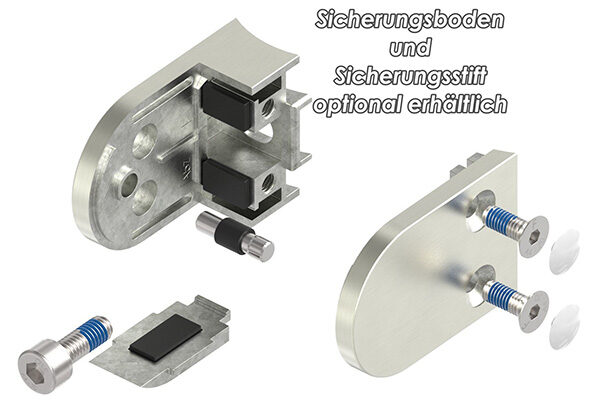 Glasklemme Mod. 38, Maße: 63x45x30mm, Anschluss: 60,3mm, in Edelstahleffekt, inkl. aller Schrauben und Abdeckplättchen, mit AbZ
