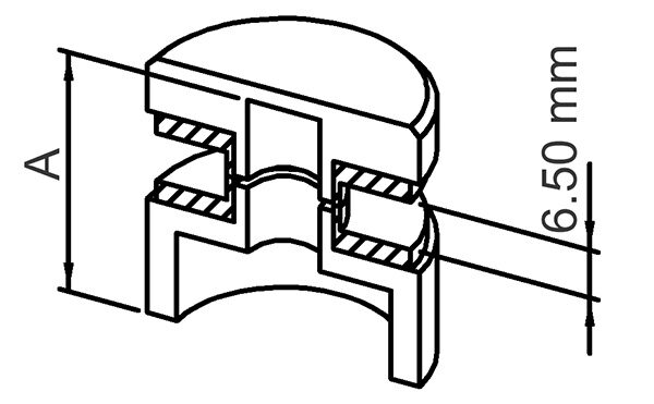 Unterteil Ø 30mm, mit Durchgangsbohrung für 30mm Glaspunkthalter, t: 30mm, mit geradem Anschluss, V2A