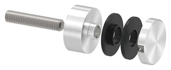 Glaspunkthalter, Ø 30mm, Anschluss: flach, Gewinde M8, Glasbohrung: mind. 15mm, Klemmbereich: 6,0 - 12,76mm, V4A, inkl. Gummi