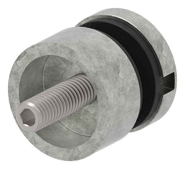 Glaspunkthalter, Ø 30mm, Anschluss: flach, Gewinde M8, Glasbohrung: mind. 15mm, Klemmbereich: 6,0 - 12,76mm, Zink roh, inkl. Gummi