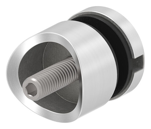 Glaspunkthalter, Ø 30mm, Anschluss: 42,4mm, Gewinde M8, Glasbohrung: mind. 15mm, Klemmbereich: 6,0 - 12,76mm, V2A, inkl. Gummi