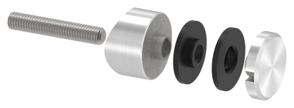 Glaspunkthalter, Ø 30mm, Anschluss: 48,3mm, Gewinde M8, Glasbohrung: mind. 15mm, Klemmbereich: 6,0 - 12,76mm, V2A, inkl. Gummi