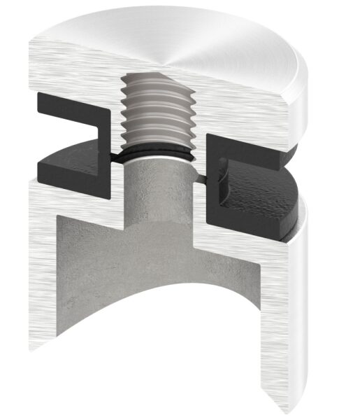 Glaspunkthalter, Ø 30mm, Anschluss: 48,3mm, Gewinde M8, Glasbohrung: mind. 15mm, Klemmbereich: 6,0 - 12,76mm, V2A, inkl. Gummi
