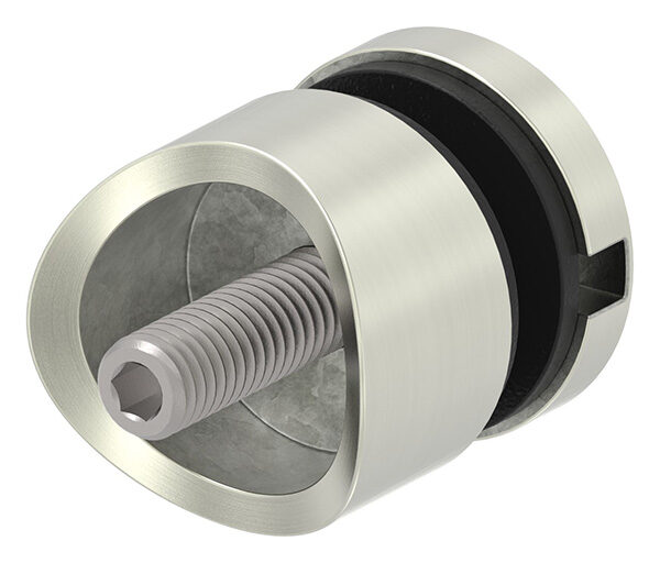 Glaspunkthalter, Ø 30mm, Anschluss: 42,4mm, Gewinde M8, Glasbohrung: mind. 15mm, Klemmbereich: 6,0 - 12,76mm, Edelstahleffekt, inkl. Gummi