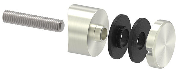 Glaspunkthalter, Ø 30mm, Anschluss: 42,4mm, Gewinde M8, Glasbohrung: mind. 15mm, Klemmbereich: 6,0 - 12,76mm, Edelstahleffekt, inkl. Gummi