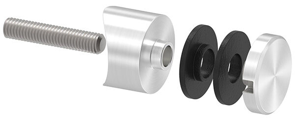 Glaspunkthalter, Ø 30mm, Anschluss: 33,7mm, Gewinde M8, Glasbohrung: mind. 15mm, Klemmbereich: 6,0 - 12,76mm, V2A, inkl. Gummi