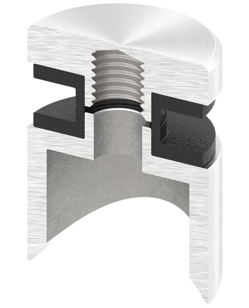 Glaspunkthalter, Ø 30mm, Anschluss: 33,7mm, Gewinde M8, Glasbohrung: mind. 15mm, Klemmbereich: 6,0 - 12,76mm, V2A, inkl. Gummi