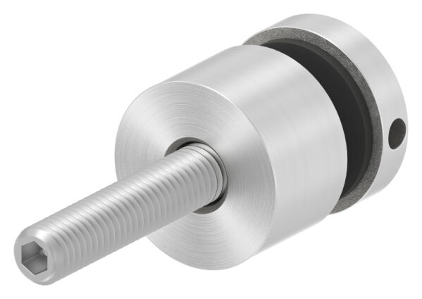 Glaspunkthalter, Ø 16mm, Anschluss: flach, Gewindestange M5x40, Bohrung mindestens 9mm, Klemmbereich: 4,0 - 8,0mm, V2A, inkl. Gummi