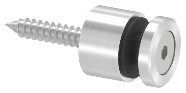 Glaspunkthalter, Ø 16mm, Anschluss: flach, mit Holzschraube M5x40, Bohrung mindestens 9mm, Klemmbereich: 4,0 - 8,0mm, V2A , inkl. Gummi