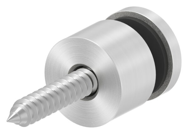 Glaspunkthalter, Ø 16mm, Anschluss: flach, mit Holzschraube M5x40, Bohrung mindestens 9mm, Klemmbereich: 4,0 - 8,0mm, V2A , inkl. Gummi