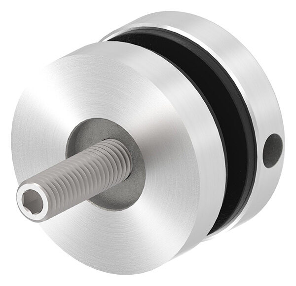 Glaspunkthalter Ø 40mm, Anschluss: flach, V2A, Gewinde M8, Glasbohrung: min. 16mm, Klemmbereich: 3,0 - 12,76mm, V2A, inkl. Gummi