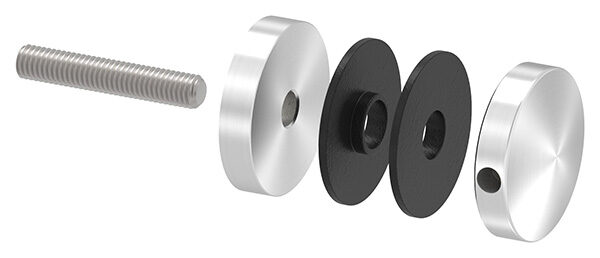 Glaspunkthalter Ø 40mm, Anschluss: flach, V2A, Gewinde M8, Glasbohrung: min. 16mm, Klemmbereich: 3,0 - 12,76mm, V2A, inkl. Gummi