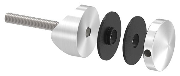 Glaspunkthalter, Ø 40mm, Anschluss: 42,4mm, Gewinde M8, Glasbohrung: min. 16mm, Klemmbereich: 3,0 - 12,76mm, V2A, inkl. Gummi