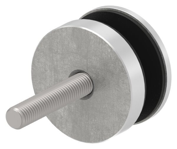 Glaspunkthalter, Ø 52mm, Anschluss: flach, Glasbohrung: mind. 18mm, Klemmbereich 6,0 - 21,52mm, mit Schraube M10x80 von vorne, V2A, inkl. Gummi, mit allgemeinem bauaufsichtlichen Prüfzeugnis (abP)