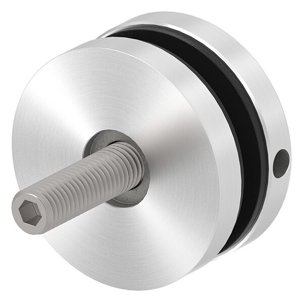 Glaspunkthalter, Ø 52mm, Anschluss: flach, Gewinde M10, Glasbohrung: min. 19mm, Klemmbereich 6,0 - 21,52mm, V4A, inkl. Gummi, mit allgemeinem bauaufsichtlichen Prüfzeugnis (abP)