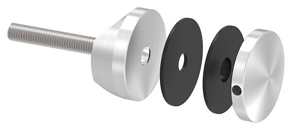 Glaspunkthalter, Ø 52mm, Anschluss: 42,4mm, Gewinde M10, Glasbohrung: min. 19mm, Klemmbereich 6,0 - 21,52mm, V2A, inkl. Gummi, mit allgemeinem bauaufsichtlichen Prüfzeugnis (abP)