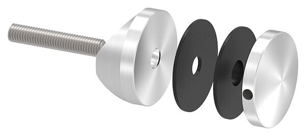Glaspunkthalter, Ø 52mm, Anschluss: 48,3mm, Gewinde M10, Glasbohrung: min. 19mm, Klemmbereich 6,0 - 21,52mm, V2A, inkl. Gummi, mit allgemeinem bauaufsichtlichen Prüfzeugnis (abP)