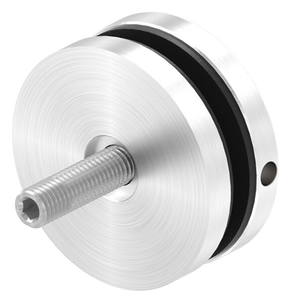 Glaspunkthalter, Ø 62mm, Anschluss: flach, Gewinde M10, Glasbohrung: min. 19mm, Klemmbereich: 6,0 - 21,52mm, V2A, inkl. Gummi, mit allgemeinem bauaufsichtlichen Prüfzeugnis (abP)