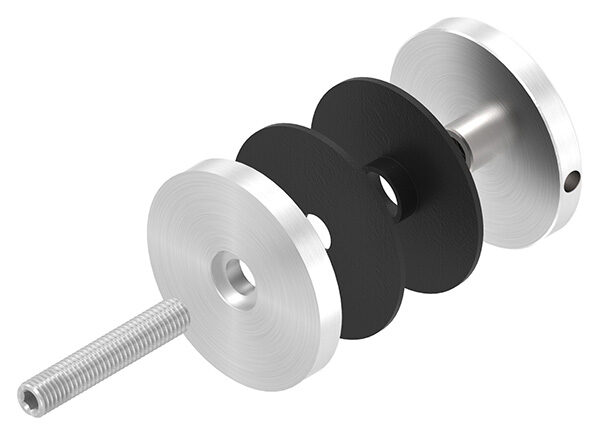 Glaspunkthalter, Ø 62mm, Anschluss: flach, Gewinde M10, Glasbohrung: min. 19mm, Klemmbereich: 6,0 - 21,52mm, V2A, inkl. Gummi, mit allgemeinem bauaufsichtlichen Prüfzeugnis (abP)