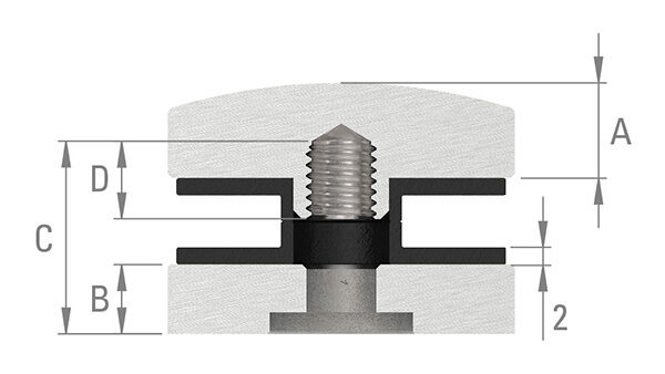 Oberteil für 62mm Glaspunkthalter, inkl. Gummipaar, ohne Schraube, V2A