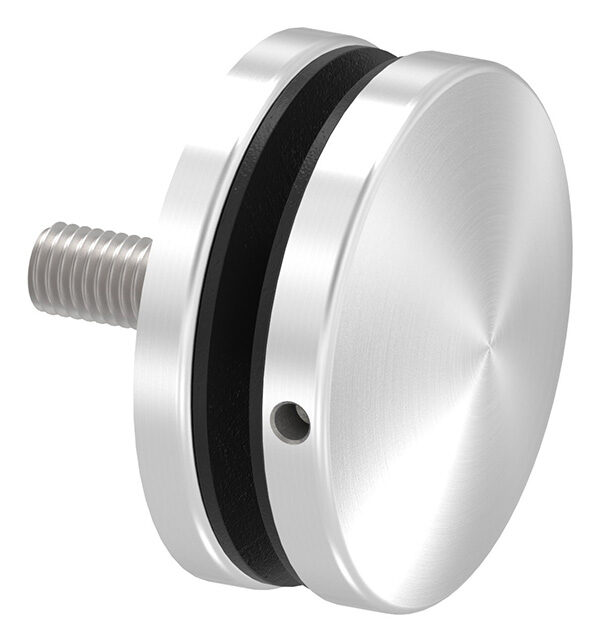 Glaspunkthalter, Ø 72mm, Anschluss: flach, Gewinde M12, Glasbohrung: mind. 18mm, Klemmbereich 12,0 - 21,52mm, V2A, inkl. Gummi, mit allgemeinem bauaufsichtlichen Prüfzeugnis (abP)