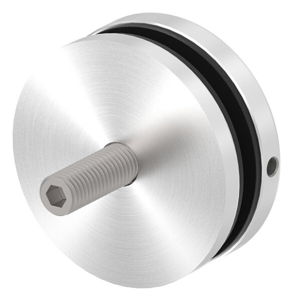 Glaspunkthalter, Ø 72mm, Anschluss: flach, Gewinde M12, Glasbohrung: mind. 18mm, Klemmbereich 12,0 - 21,52mm, V2A, inkl. Gummi, mit allgemeinem bauaufsichtlichen Prüfzeugnis (abP)