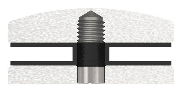 Glaspunkthalter, Ø 72mm, Anschluss: flach, Gewinde M12, Glasbohrung: mind. 18mm, Klemmbereich 12,0 - 21,52mm, V4A, inkl. Gummi, mit allgemeinem bauaufsichtlichen Prüfzeugnis (abP)