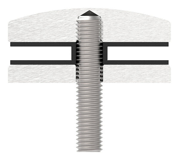 Glaspunkthalter, Ø 72mm, Anschluss: flach, Gewinde M12, Glasbohrung: mind. 18mm, Klemmbereich 12,0 - 21,52mm, V4A, inkl. Gummi, mit allgemeinem bauaufsichtlichen Prüfzeugnis (abP)