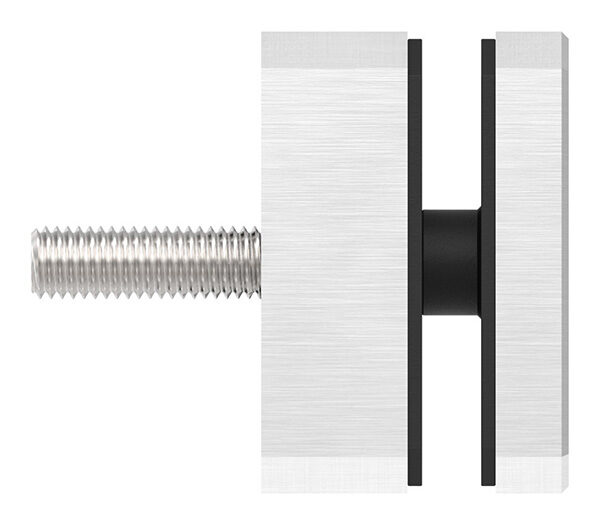 Glaspunkthalter, 63x63mm, Anschluss: flach, mit Senkkopfschraube M10x70, V2A,  Glasbohrung: mind. 16mm, Klemmbereich 8,0 - 21,52mm, V2A, inkl. Gummi, mit allgemeinem bauaufsichtlichen Prüfzeugnis (abP)
