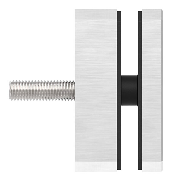 Glaspunkthalter, 63x78mm, Anschluss: flach, mit Senkkopfschraube M10x70, V2A,  Glasbohrung: mind. 16mm, Klemmbereich 8,0 - 21,52mm, V2A inkl. Gummi, mit allgemeinem bauaufsichtlichen Prüfzeugnis (abP)