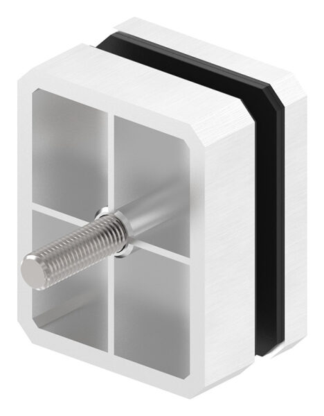 Glaspunkthalter, 63x78mm, Anschluss: flach, mit Senkkopfschraube M10x70, V2A,  Glasbohrung: mind. 16mm, Klemmbereich 8,0 - 21,52mm, V2A inkl. Gummi, mit allgemeinem bauaufsichtlichen Prüfzeugnis (abP)