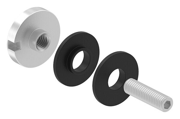 Glaspunkthalter Ø 30mm, passend zu Brenk Grundhaltern Ø 30mm inkl. Gummipaar und Gewindestift M8x30, für Glasstärke 3 - 8,76mm, Aluminium 6063 T6, eloxiert