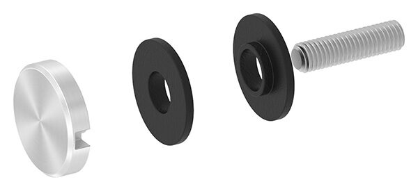 Glaspunkthalter Ø 30mm, passend zu Brenk Grundhaltern Ø 30mm inkl. Gummipaar und Gewindestift M8x30, für Glasstärke 3 - 8,76mm, Aluminium 6063 T6, eloxiert