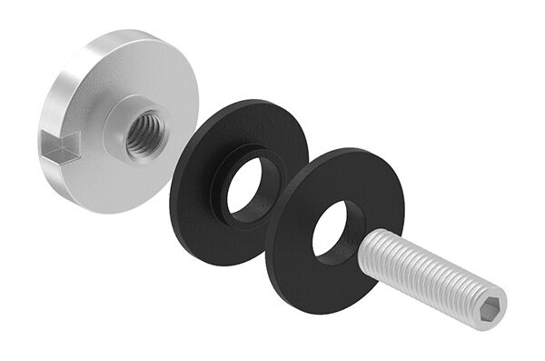 Glaspunkthalter Ø 30mm, passend zu Brenk Grundhaltern Ø 30mm inkl. Gummipaar und Gewindestift M8x30, für Glasstärke 3 - 8,76mm, geschliffen Korn 240, V2A