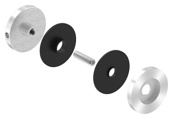 Glaspunkthalter Ø 52 mm, passend zu Brenk-Halter, inkl. Gummipaar und Gewindestift M8x35, für Glasstärke 8 - 12,76mm, Aluminium 6063 T6, eloxiert