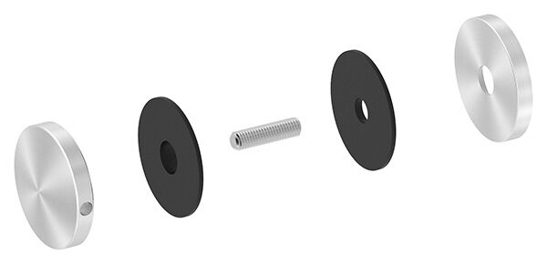 Glaspunkthalter Ø 52 mm, passend zu Brenk-Halter, inkl. Gummipaar und Gewindestift M8x35, für Glasstärke 8 - 12,76mm, Aluminium 6063 T6, eloxiert