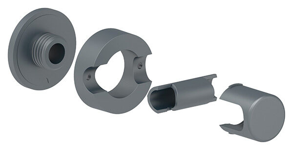 Brenk Halter Ø 50mm, inkl. Adapterstücke für Stäbe 10-11 / 12-13 / 14-15mm, Glasbohrung Ø 35mm, Kunststoff, anthrazitgrau, VPE = 4 Stück