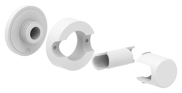 Brenk Halter Ø 50mm, inkl. Adapterstücke für Stäbe 10-11 / 12-13 / 14-15mm, Glasbohrung Ø 35mm, Kunststoff, reinweiß, VPE = 4 Stück