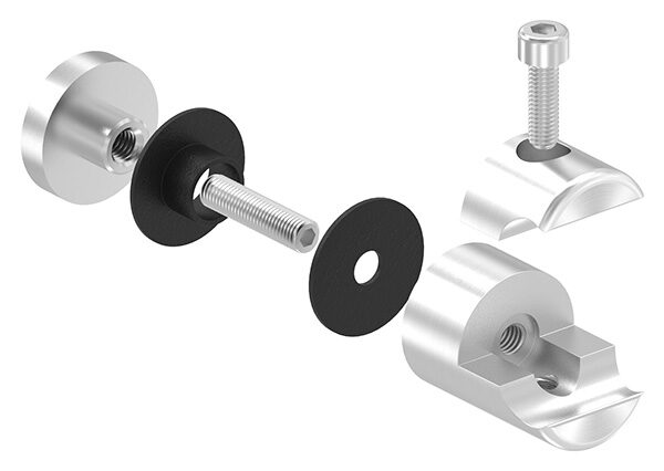 Klemmhalter mit Querstab-Glashalter Ø 25mm, zur nachträglichen Montage an Ø 12mm Rundeisen, für Glas 6 - 12,76mm, Glasbohrung mindestens Ø 14mm, V4A