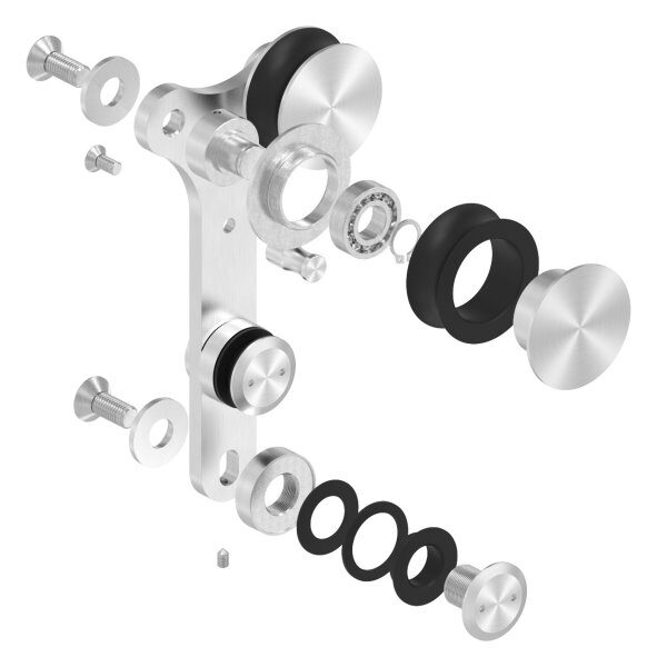 Doppelrollwagen für Glasschiebetüren, Tragkraft max. 90kg, V2A