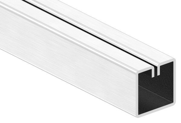 Klemmprofil, 20x20x1,0mm, Korn 240 geschliffen, Schlitzbreite 1,4mm, für Blecht: 1,5 - 2mm, V2A, L: 3000mm
