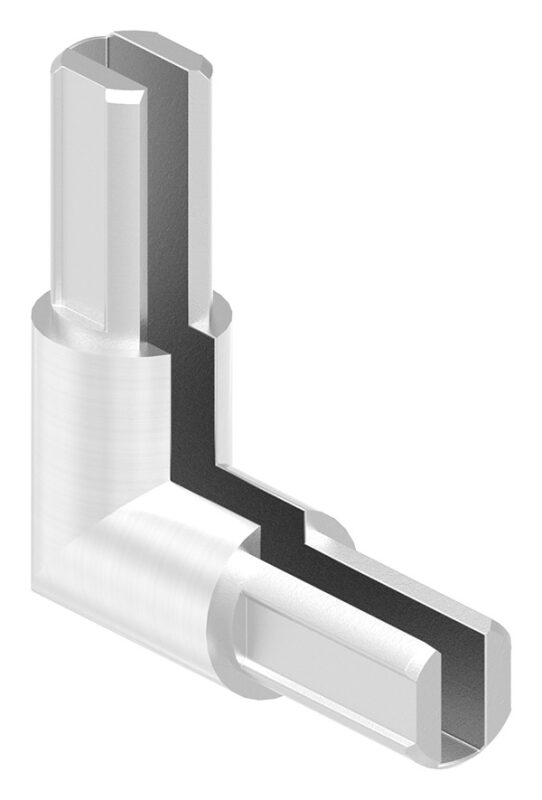 Eckverbinder für rundes Klemmprofil 18x1,25 mm, Korn 240 geschliffen, V2A, X-Maß: 30mm