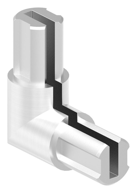 Eckverbinder für rundes Klemmprofil 27x1,5 mm, Korn 240 geschliffen, V2A, X-Maß: 37mm