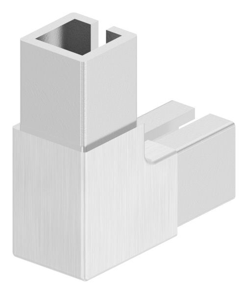 Eckverbinder für quadratisches Klemmprofil 20x20 x1,25 mm, Korn 240 geschliffen, V2A, X-Maß: 30mm