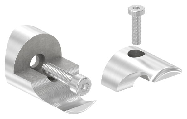 Halter für rundes Klemmprofil 27mm, Anschluss: 42,4mm, Bef.-Schraube: M6x25, V2A
