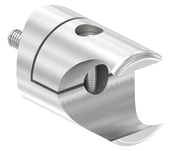 Halter für rundes Klemmprofil 27mm, Anschluss: 48,3mm, Bef.-Schraube: M6x25, V2A