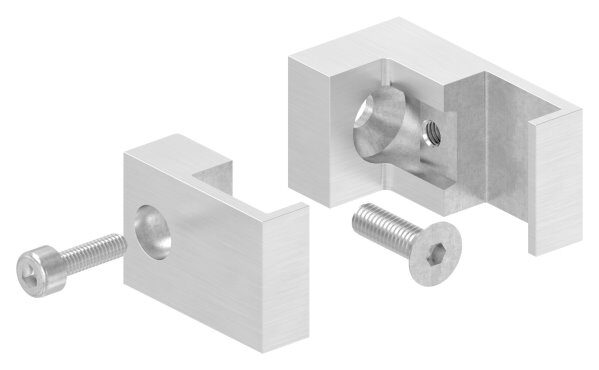 Blechhalter für quadratisches Klemmprofil 20x20mm, Anschluss: gerade, Bef.-Schraube: M6x25, V2A